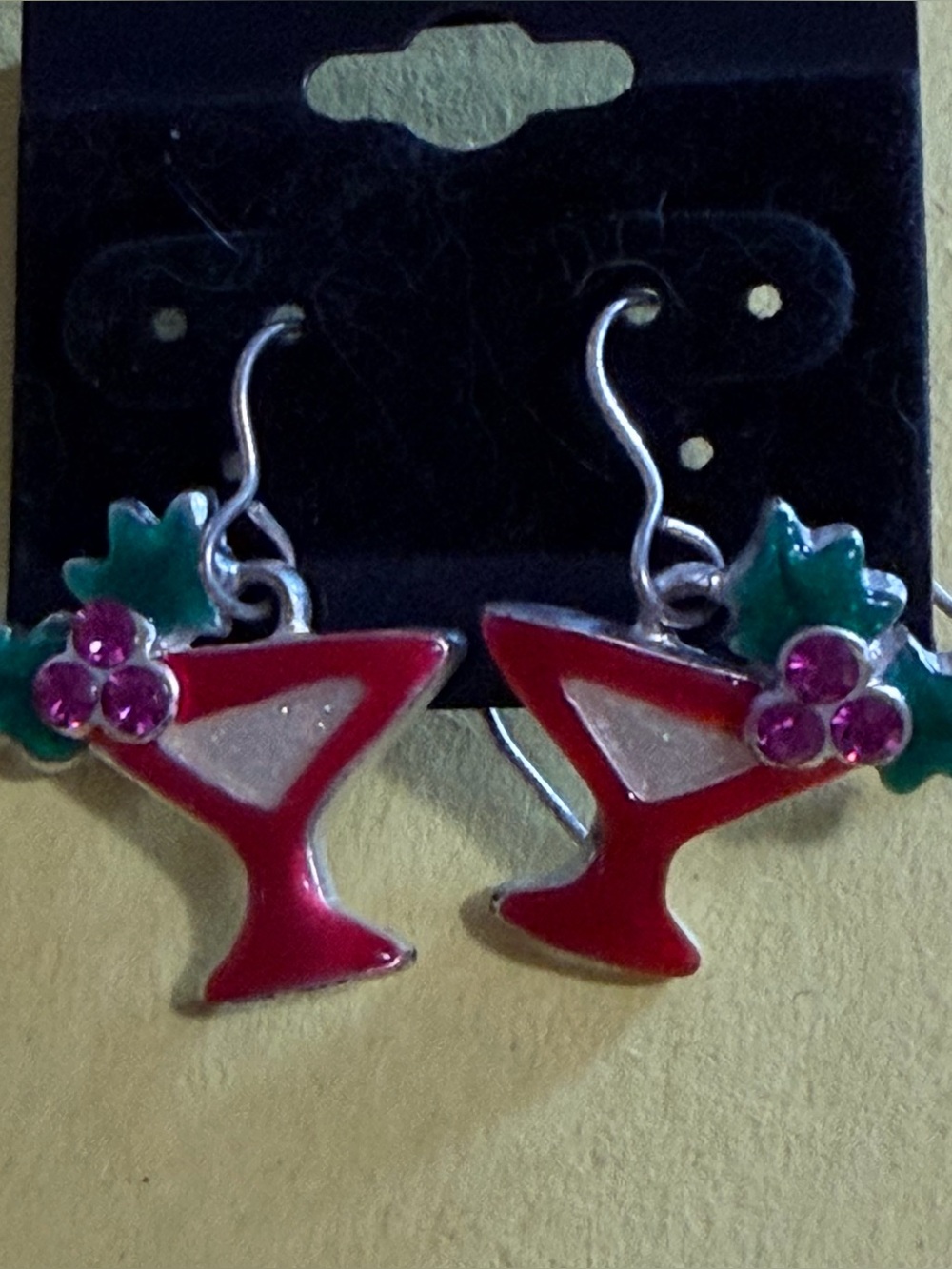 Red Martini Cocktail Dangle Earrings - Women Jewelry signed AMJO